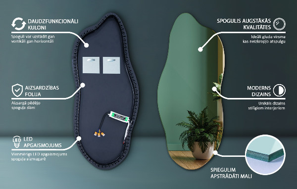 Oglinda forma neregulata led 35x80 cm