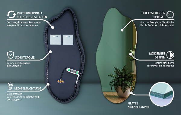 Oglinda forma neregulata led 45x100 cm