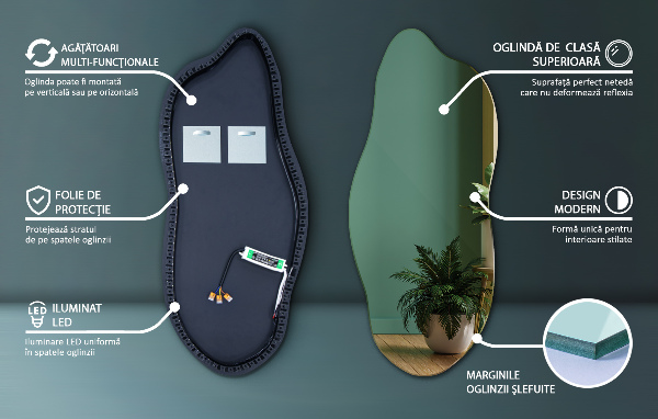 Oglinda forma neregulata led 45x100 cm