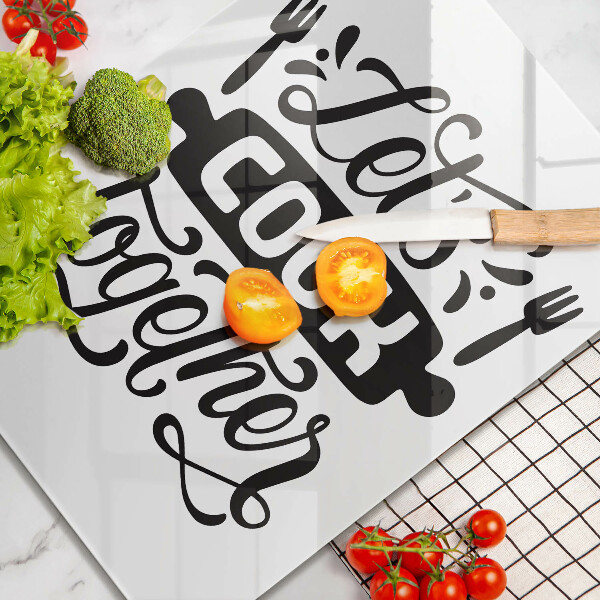 Tocător sticlă Napis Let's cook together