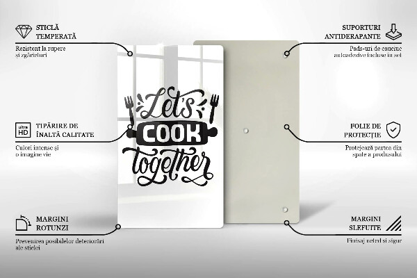 Tocător sticlă Napis Let's cook together