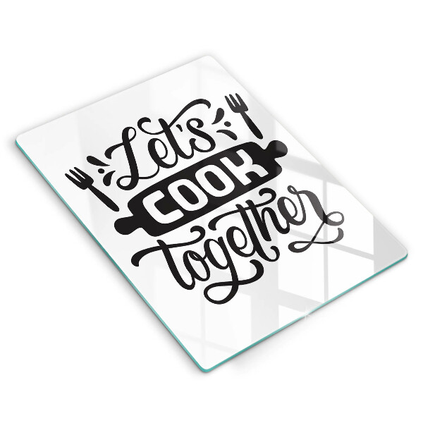 Tocător sticlă Napis Let's cook together