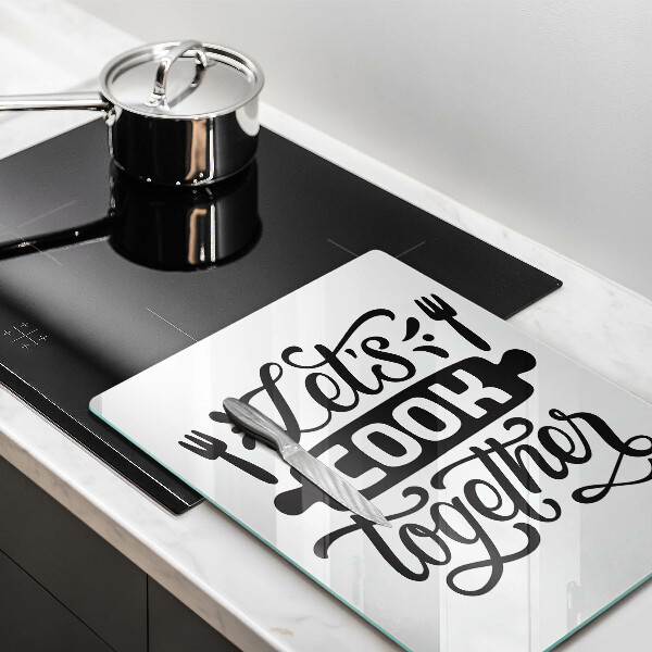 Tocător sticlă Napis Let's cook together