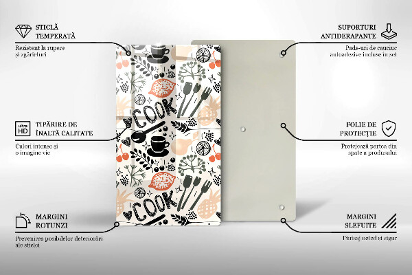 Tocător sticlă Motiv de bucătărie din desene animate