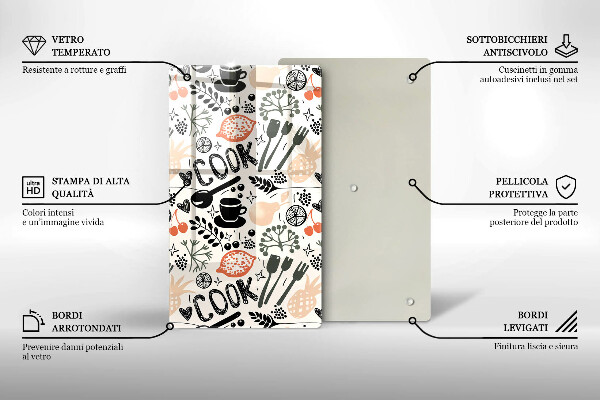 Tocător sticlă Motiv de bucătărie din desene animate