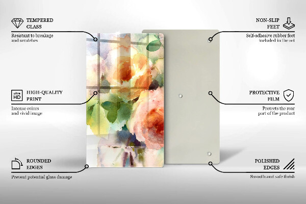 Tocător sticlă Flori pictate