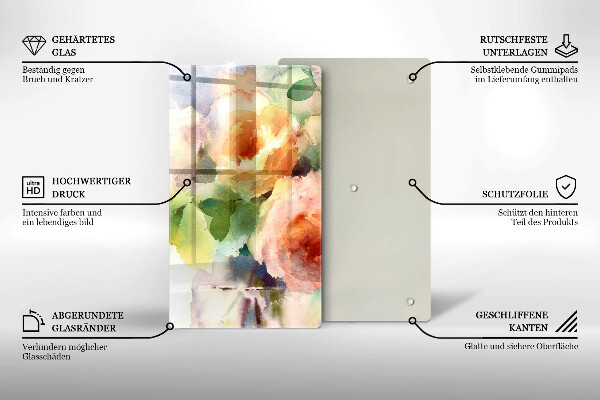 Tocător sticlă Flori pictate