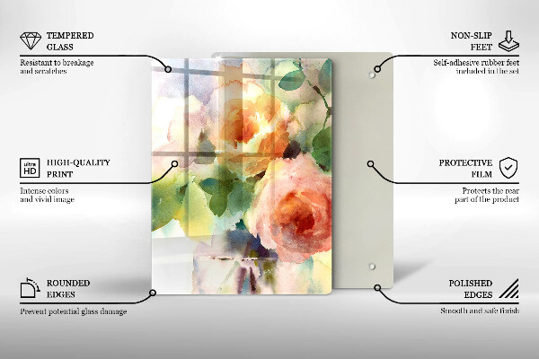 Tocător sticlă Flori pictate