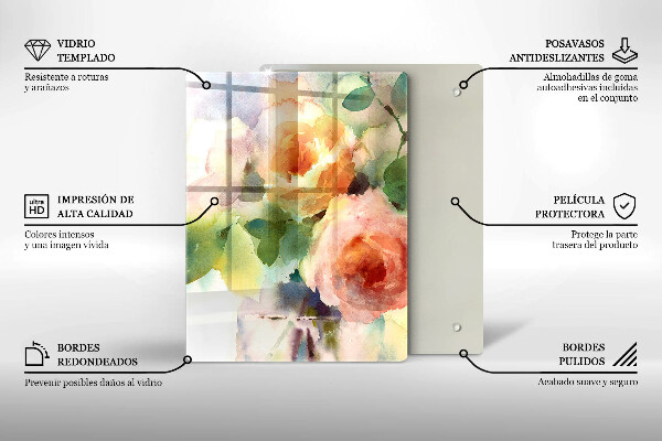 Tocător sticlă Flori pictate