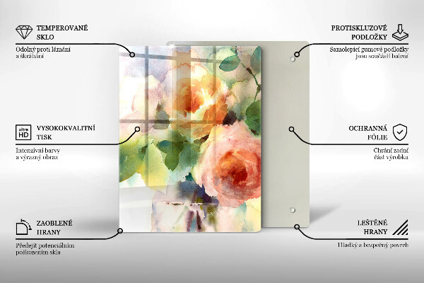 Tocător sticlă Flori pictate