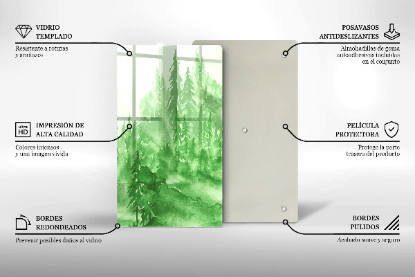 Tocător sticlă Pădure pictată