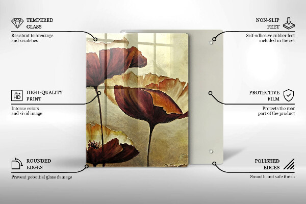 Tocător sticlă Flori boho pictate