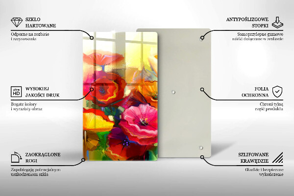 Tocător sticlă Flori colorate pictate