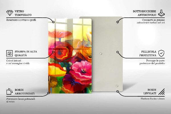 Tocător sticlă Flori colorate pictate