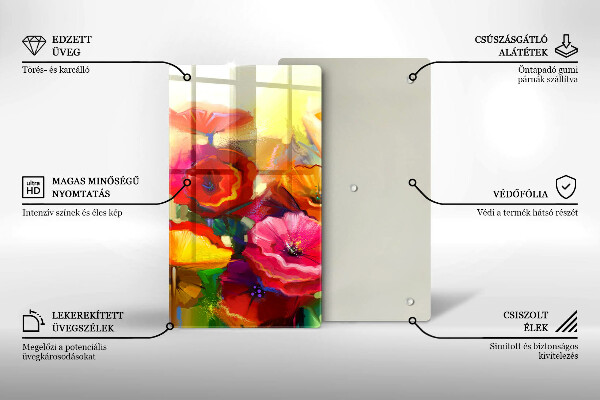 Tocător sticlă Flori colorate pictate