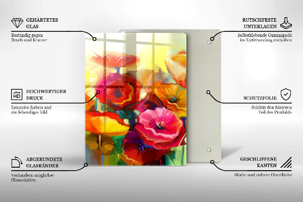 Tocător sticlă Flori colorate pictate