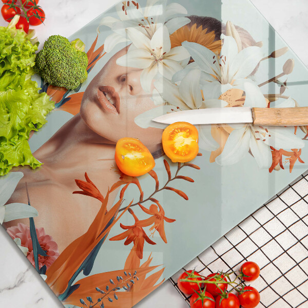 Tocător sticlă Femeie în flori