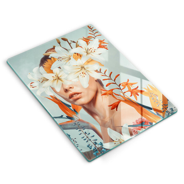 Tocător sticlă Femeie în flori