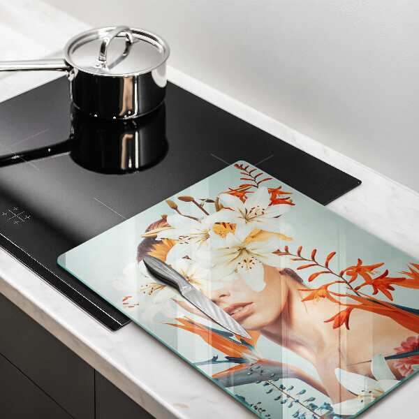 Tocător sticlă Femeie în flori