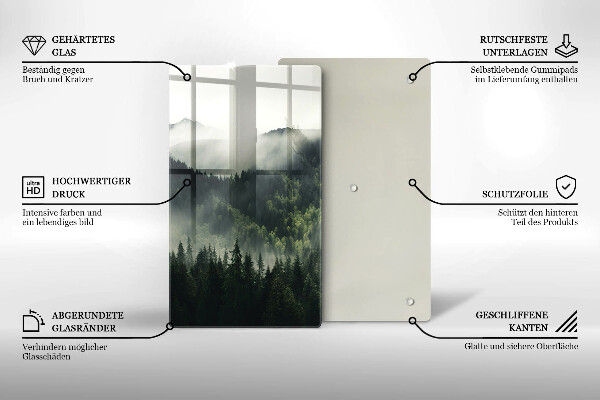 Tocător sticlă Peisaj de pădure și ceață