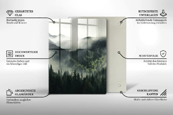 Tocător sticlă Peisaj de pădure și ceață