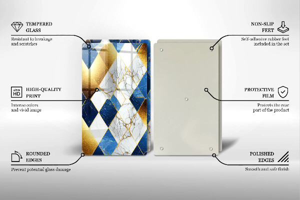 Tocător sticlă Romburi de marmură aurie