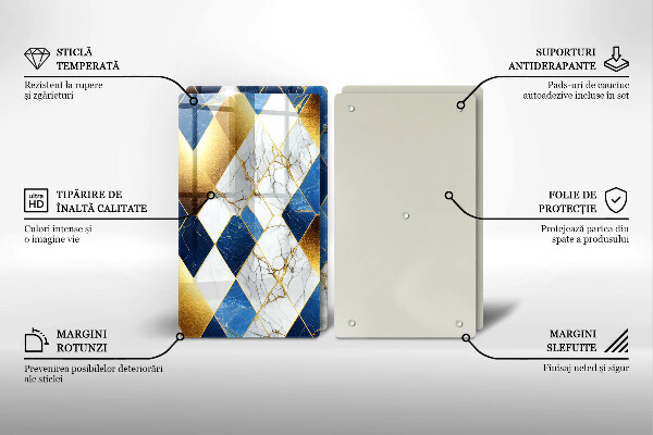 Tocător sticlă Romburi de marmură aurie