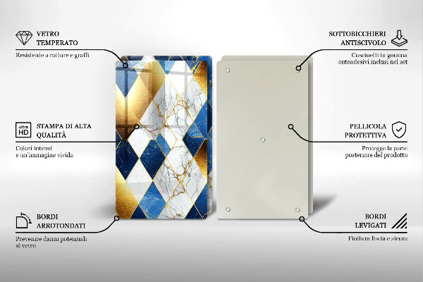 Tocător sticlă Romburi de marmură aurie