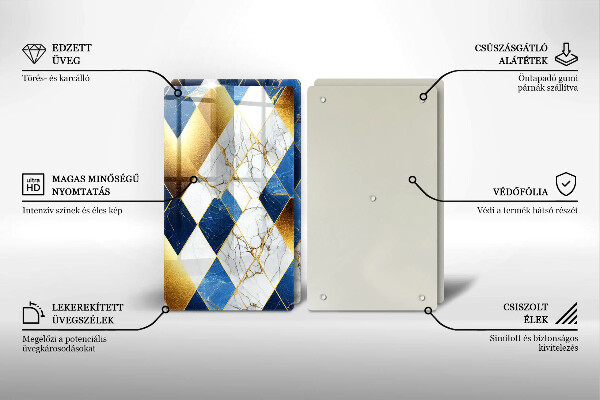 Tocător sticlă Romburi de marmură aurie