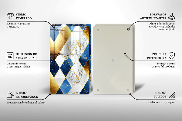 Tocător sticlă Romburi de marmură aurie