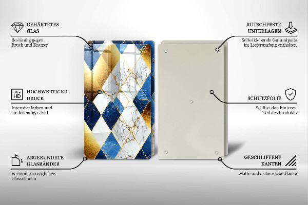 Tocător sticlă Romburi de marmură aurie