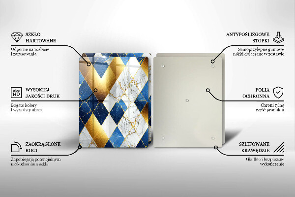 Tocător sticlă Romburi de marmură aurie