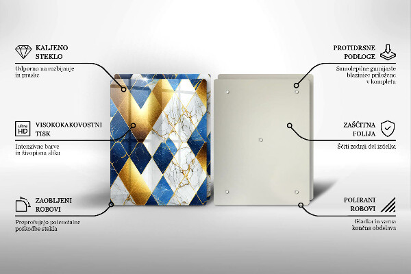 Tocător sticlă Romburi de marmură aurie