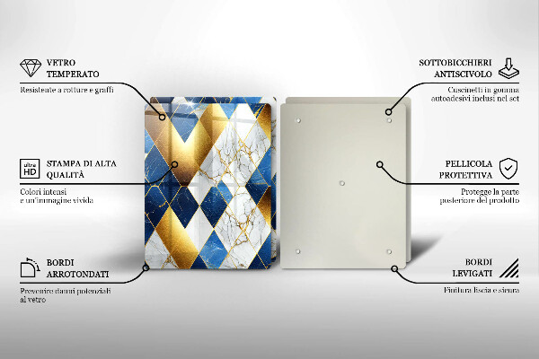 Tocător sticlă Romburi de marmură aurie