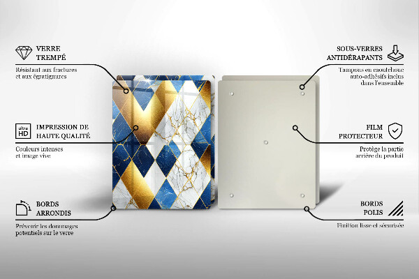 Tocător sticlă Romburi de marmură aurie