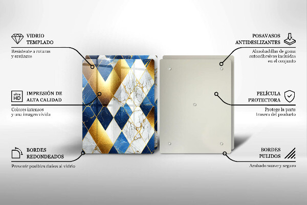 Tocător sticlă Romburi de marmură aurie