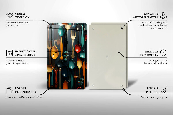 Tocător sticlă Linguri și furculițe colorate