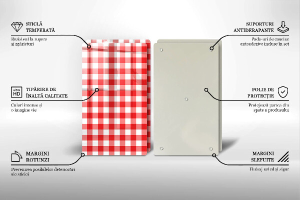 Tocător sticlă Model în carouri roșu și alb