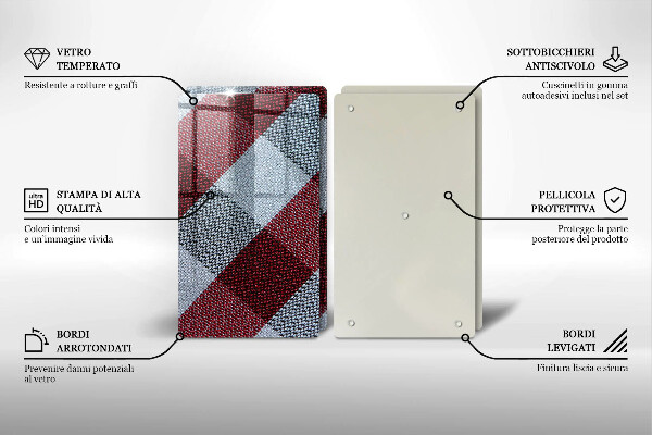 Tocător sticlă Model în carouri roșu și alb