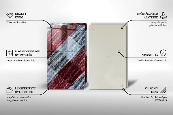 Tocător sticlă Model în carouri roșu și alb