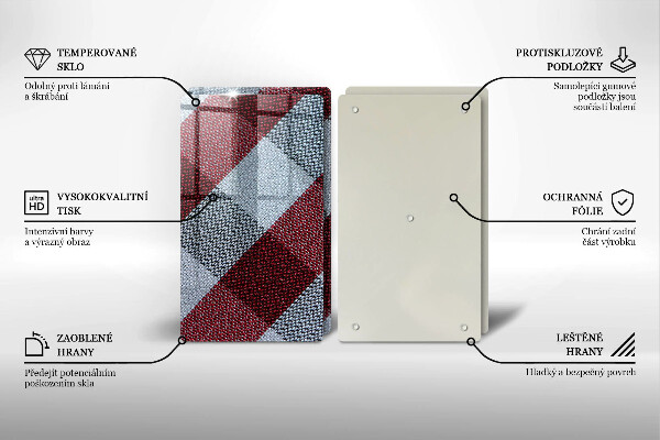 Tocător sticlă Model în carouri roșu și alb