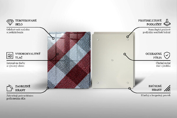 Tocător sticlă Model în carouri roșu și alb