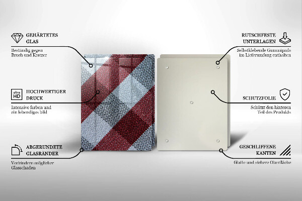 Tocător sticlă Model în carouri roșu și alb