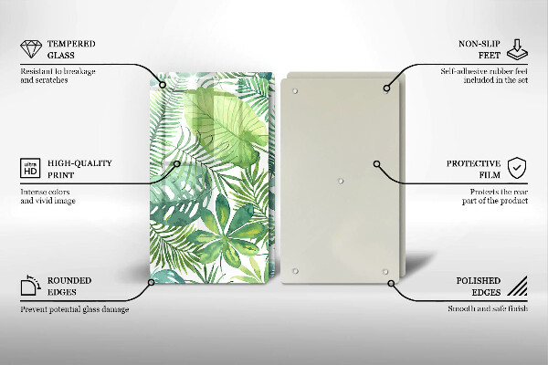 Tocător de bucătărie Acuarelă frunze boho