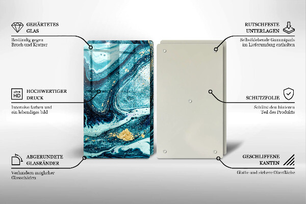 Tocător sticlă Abstracția aurului albastru