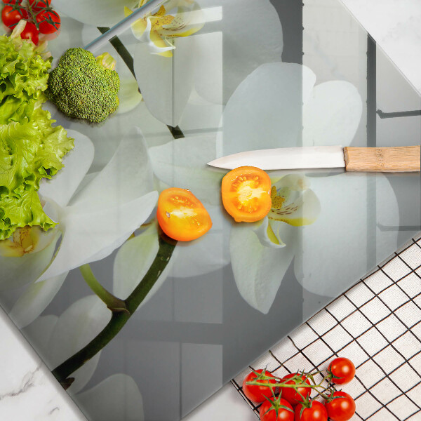 Tocător de bucătărie Flori albe de orhidee