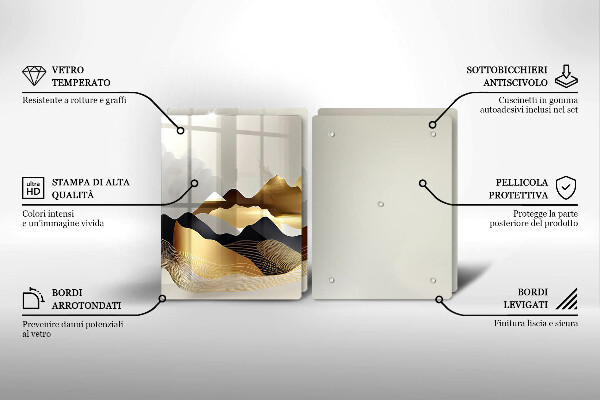 Tocător de bucătărie Munți de aur abstracti