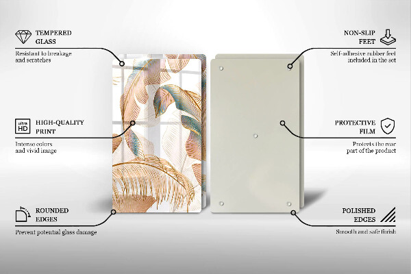 Tocător de bucătărie Pene și frunze Boho