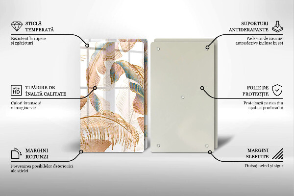 Tocător de bucătărie Pene și frunze Boho