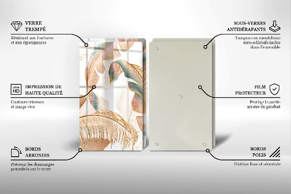 Tocător de bucătărie Pene și frunze Boho